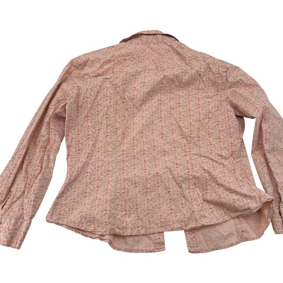 Pink Floral Button-Up Shirt Women's Stretch Medium Snap Button Y2k - Picture 3 of 4